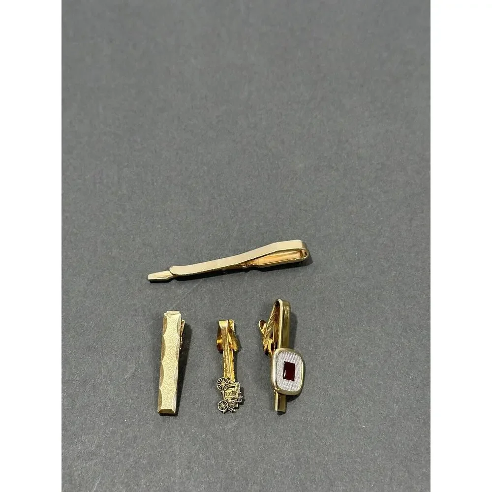 Lot Of‎ 4 Vintage Tie Clip Bar Clasp Gold Tone Stone Small Arson & More